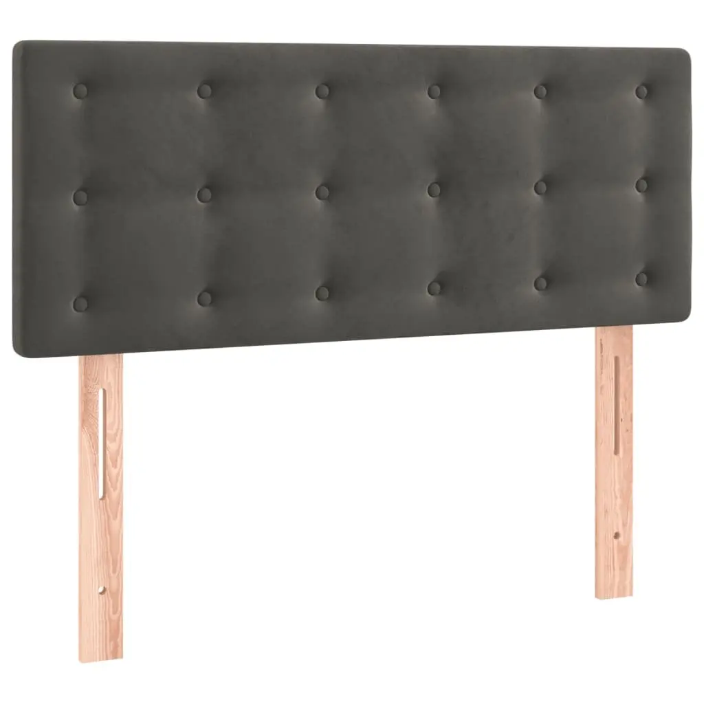 King Single Bed Frame Velvet with Pocket Spring Mattress Adjustable Headboard Slatted Base Grey 106x203cm Medium Firm