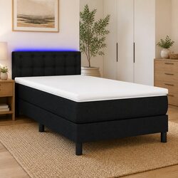 King Single Box Spring Bed with Pocket Spring Mattress LED Headboard Black
