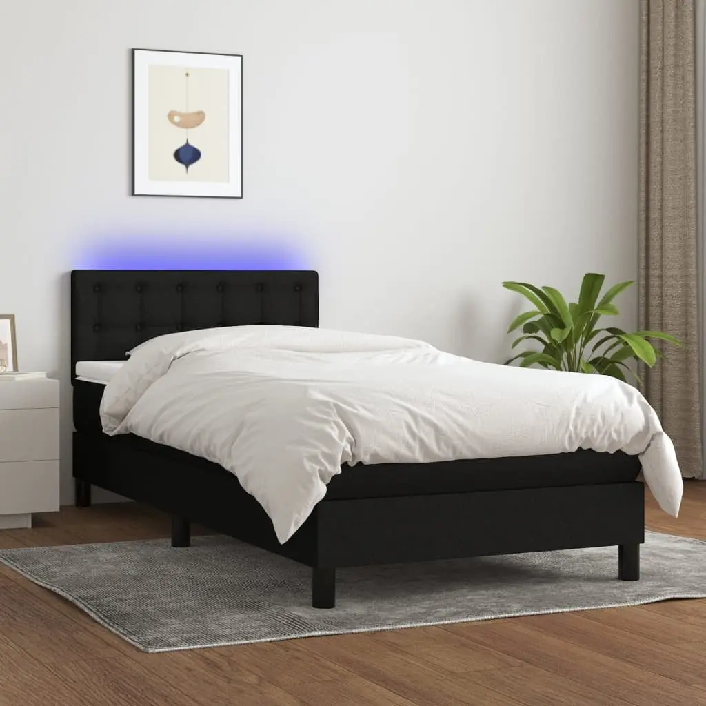 King Single Box Spring Bed with Pocket Spring Mattress LED Headboard Black