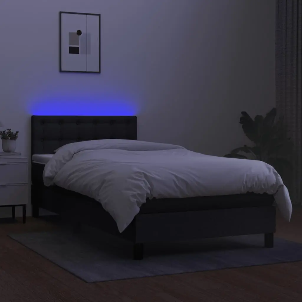 King Single Box Spring Bed with Pocket Spring Mattress LED Headboard Black
