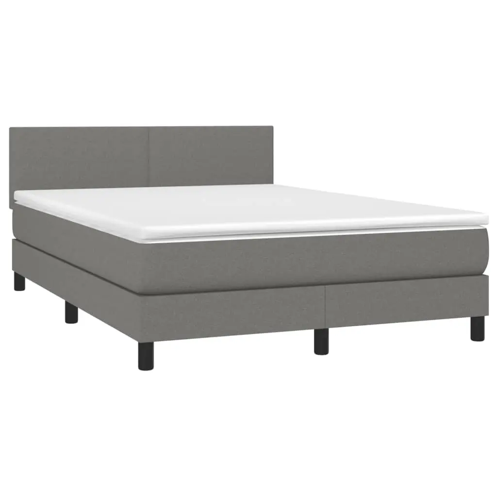 Queen Size Bed with Adjustable Headboard Pocket Spring Mattress LED Lighting Dark Grey