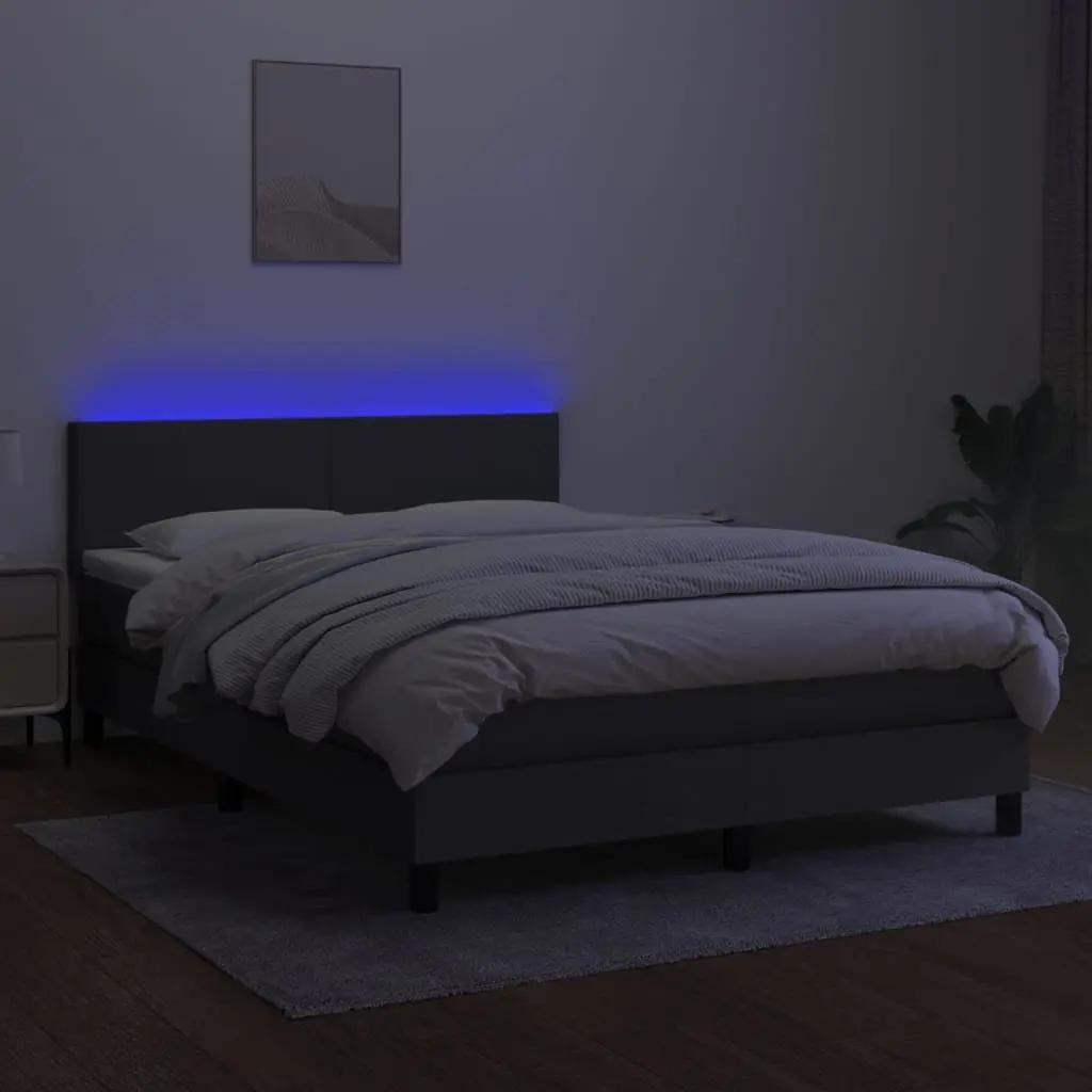 Queen Size Bed with Adjustable Headboard Pocket Spring Mattress LED Lighting Dark Grey