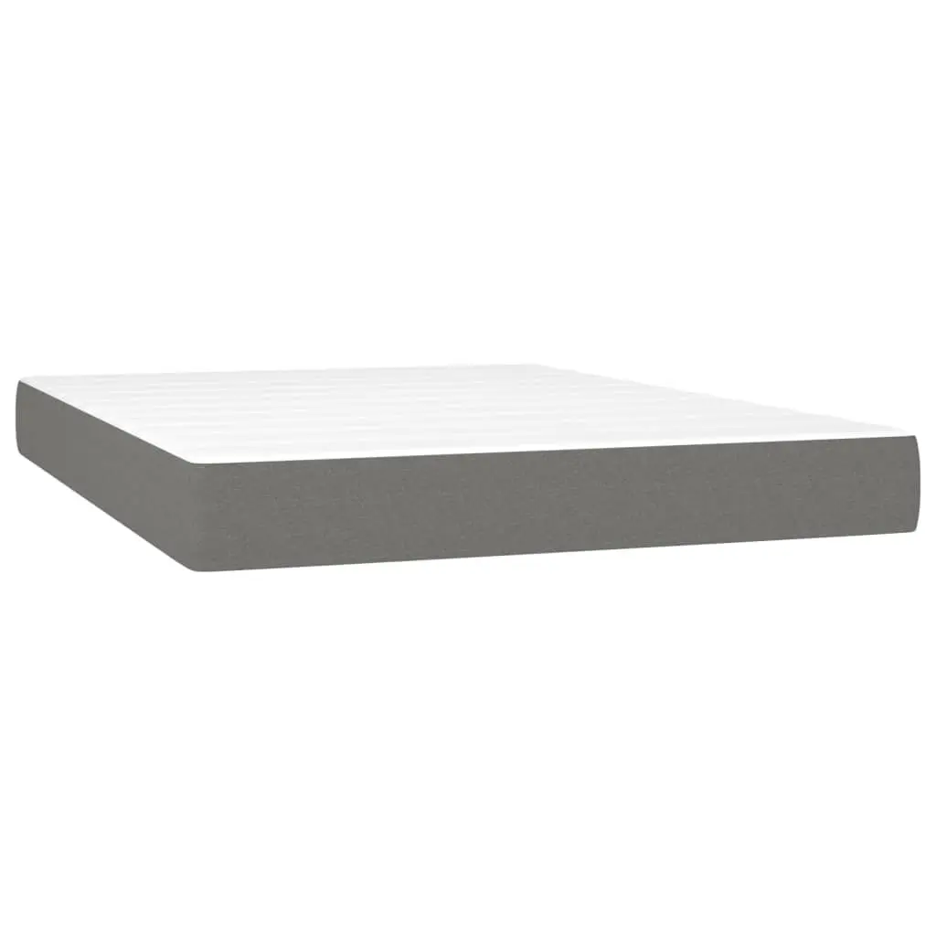 Queen Size Bed with Adjustable Headboard Pocket Spring Mattress LED Lighting Dark Grey