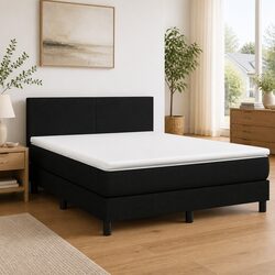 Functional Queen Box Spring Bed with Adjustable Headboard Black 152x203cm