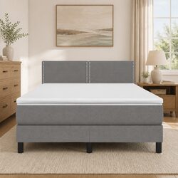 Queen Size Box Spring Bed with Pocket Spring Mattress Adjustable Headboard LED