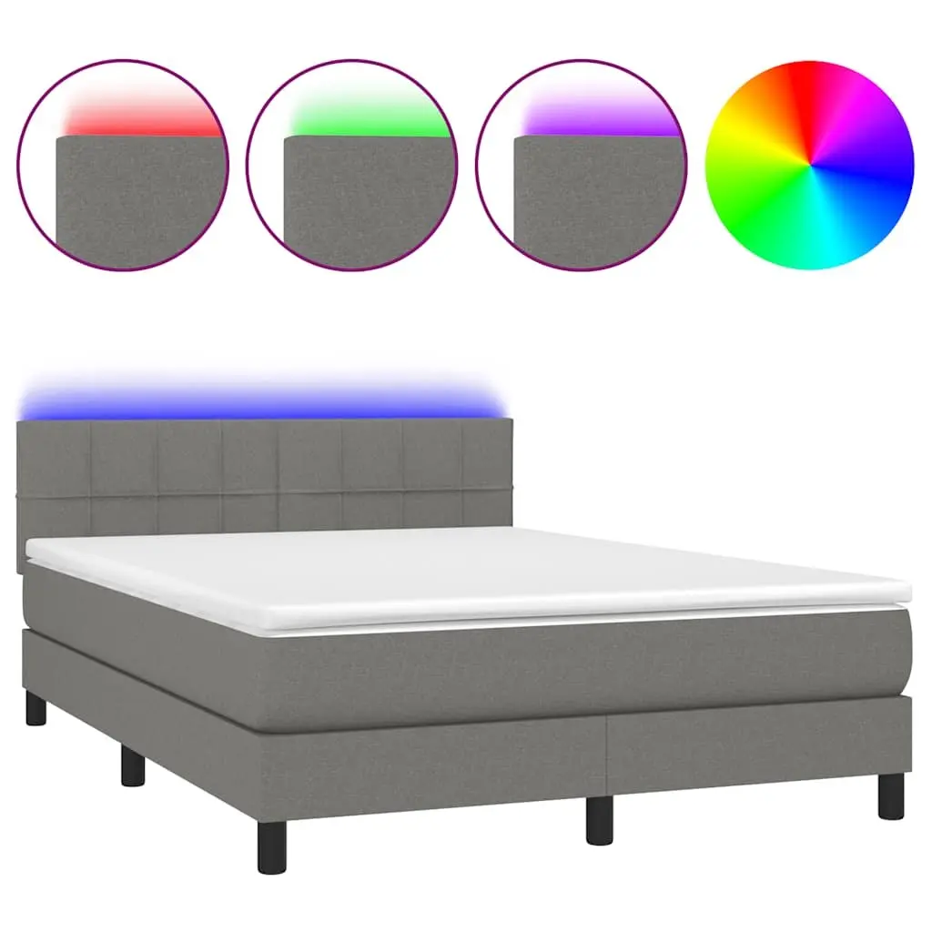 Queen Size Box Spring Bed with Pocket Spring Mattress Adjustable Fabric Headboard Dark Grey
