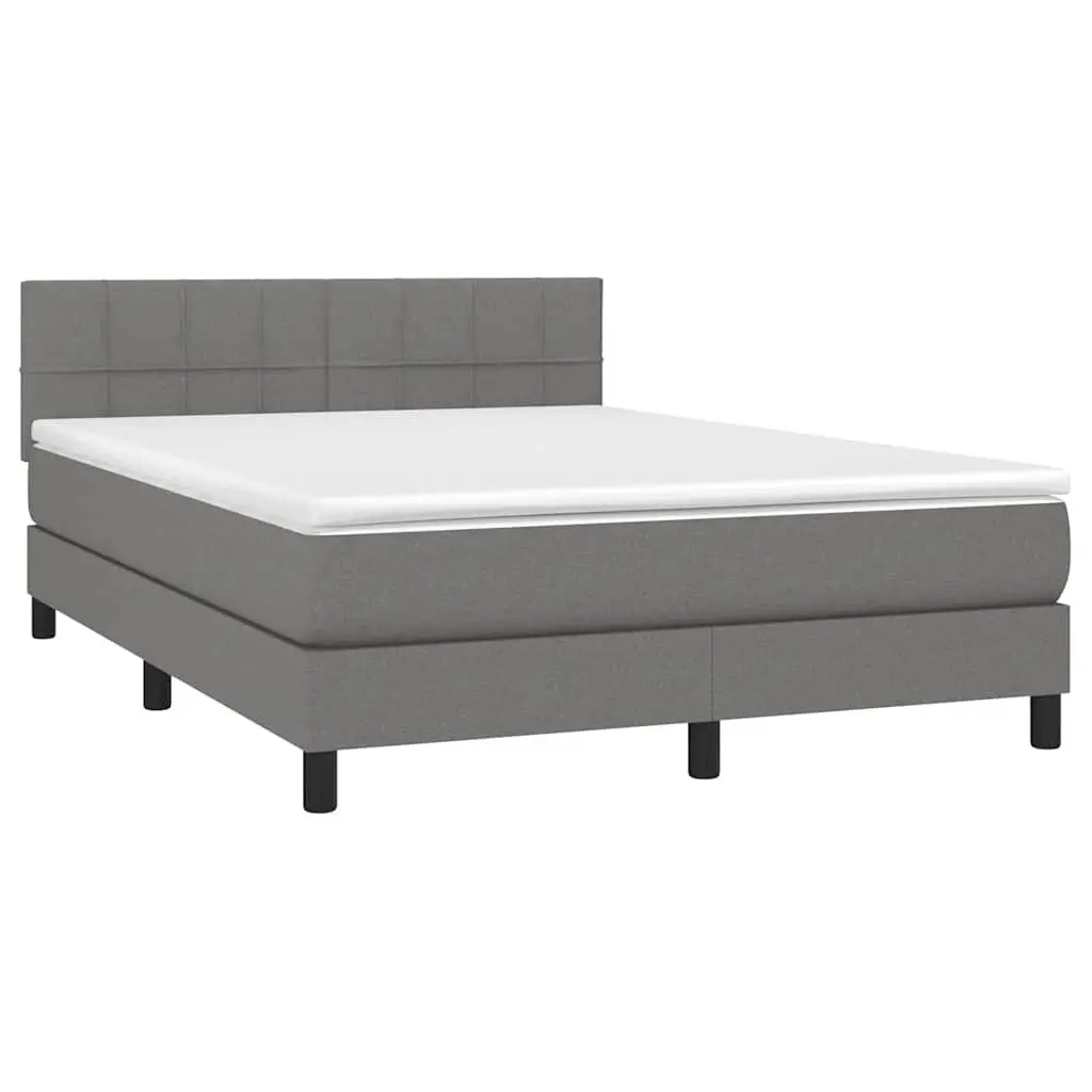 Queen Size Box Spring Bed with Pocket Spring Mattress Adjustable Fabric Headboard Dark Grey
