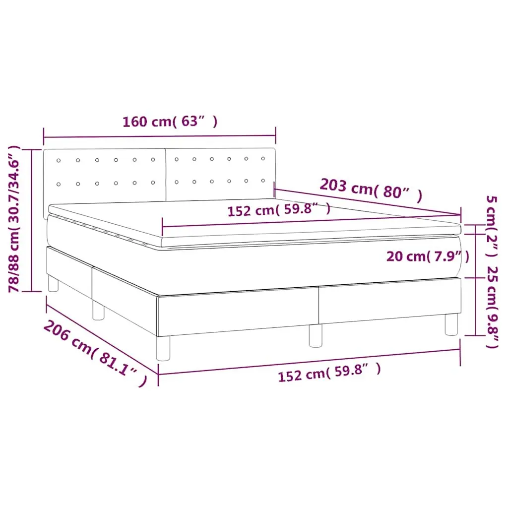 Queen Size Box Spring Bed Fabric Grey with Pocket Spring Mattress and LED Headboard