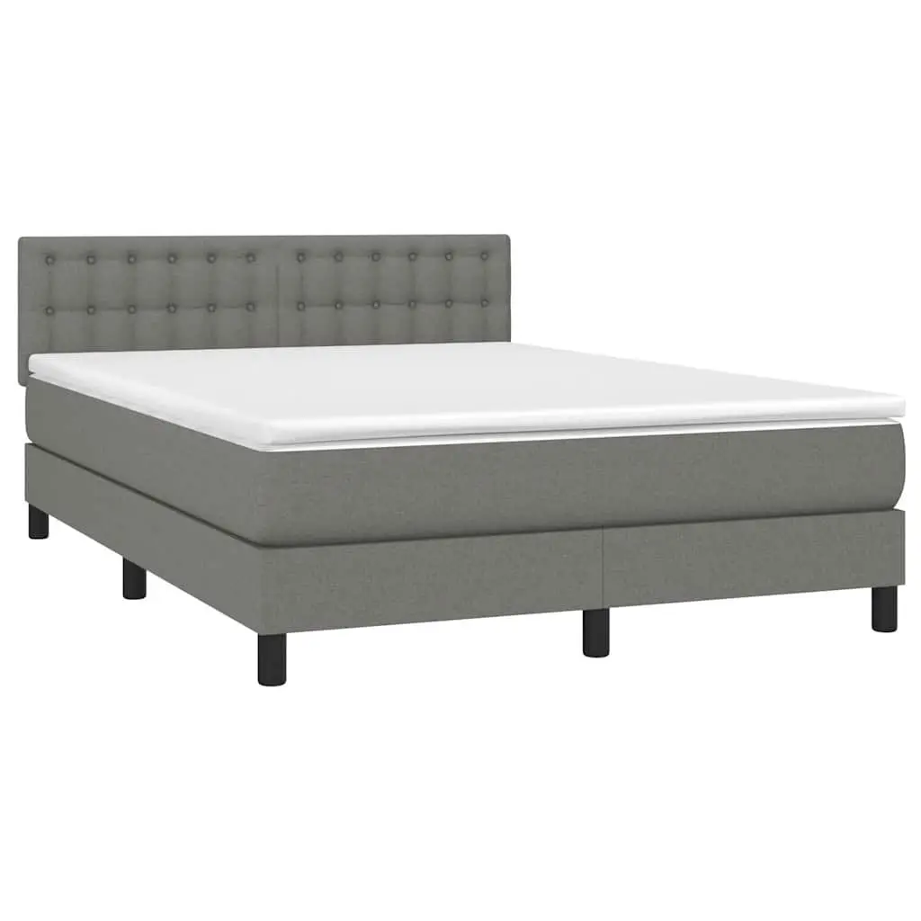 Queen Size Box Spring Bed Fabric Grey with Pocket Spring Mattress and LED Headboard