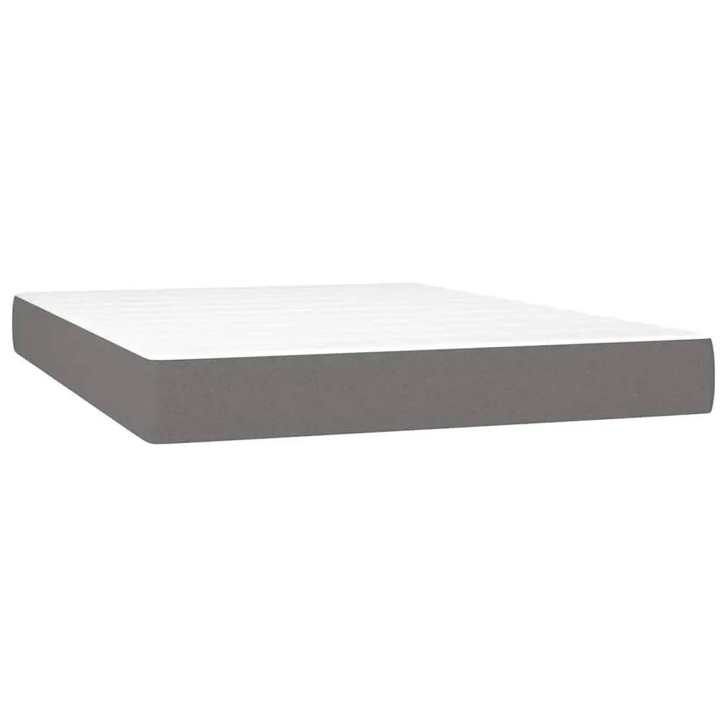 Queen Size Box Spring Bed Fabric Grey with Pocket Spring Mattress and LED Headboard