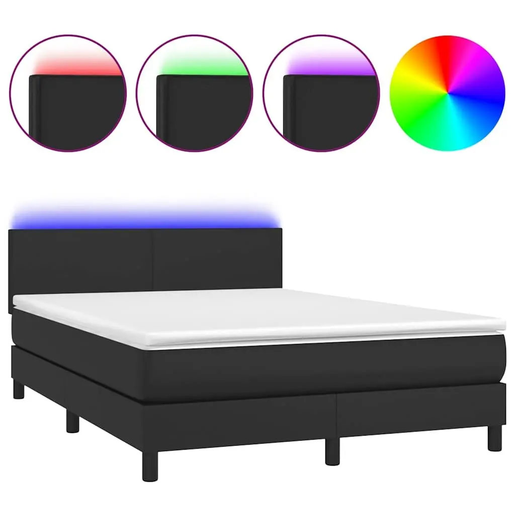 Box Spring Bed with Pocket Spring Mattress Queen Size Black Faux Leather