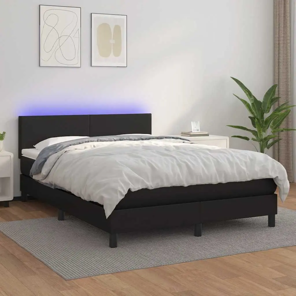 Box Spring Bed with Pocket Spring Mattress Queen Size Black Faux Leather