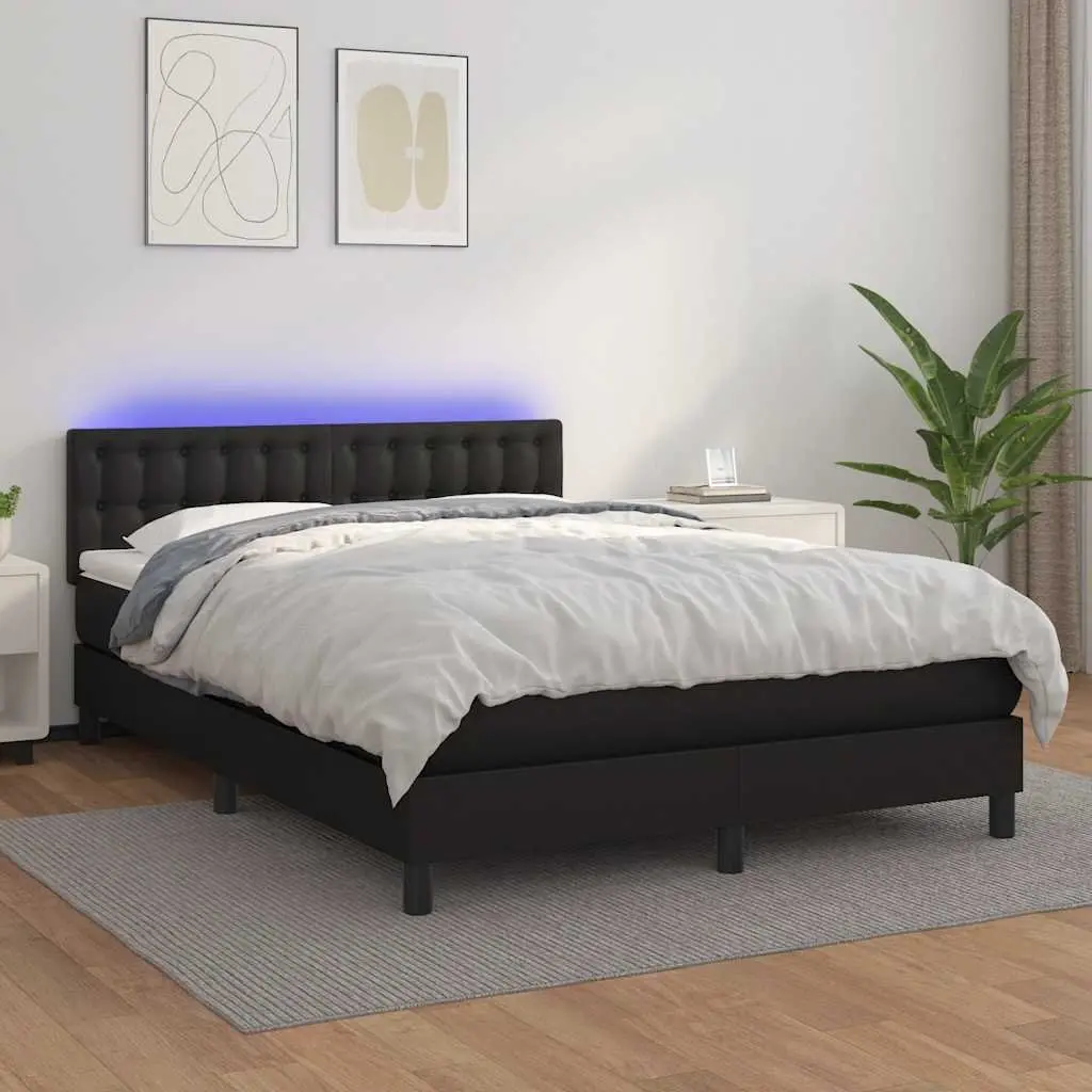 Queen Size Box Spring Bed with Pocket Spring Mattress Adjustable Headboard LED