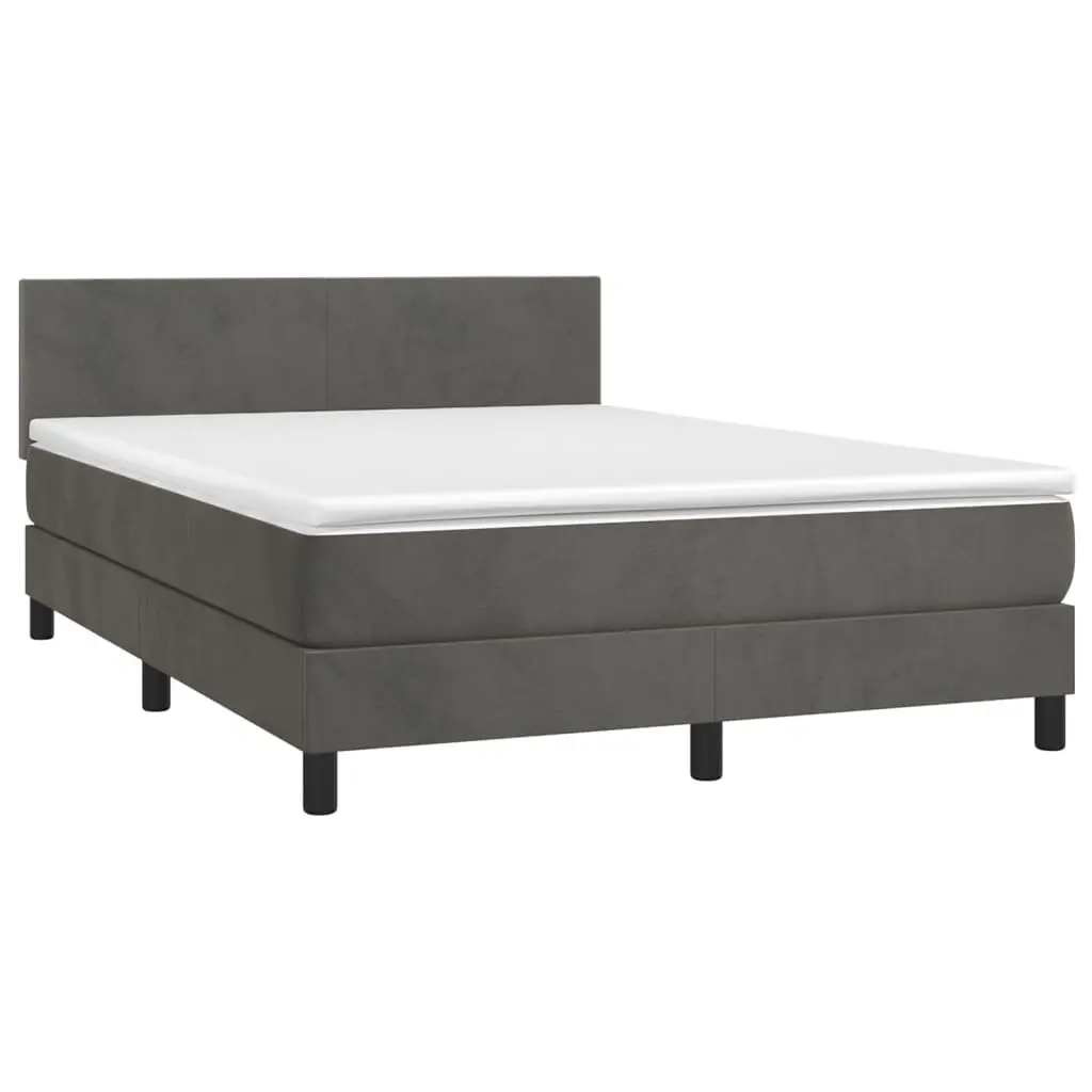 Queen Size Box Spring Bed with Pocket Spring Mattress Velvet Upholstered Adjustable LED Headboard Dark Grey