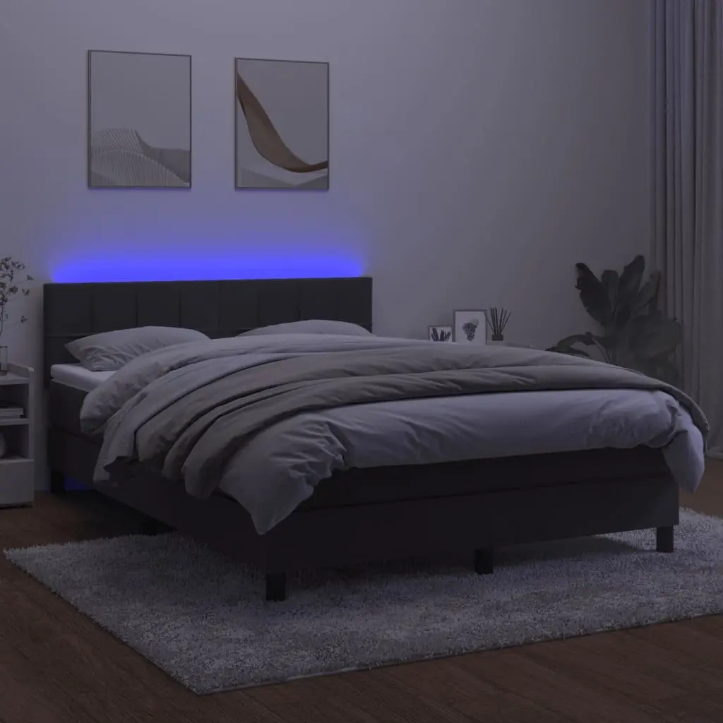Queen Size Box Spring Bed with Pocket Spring Mattress LED Headboard Grey Velvet