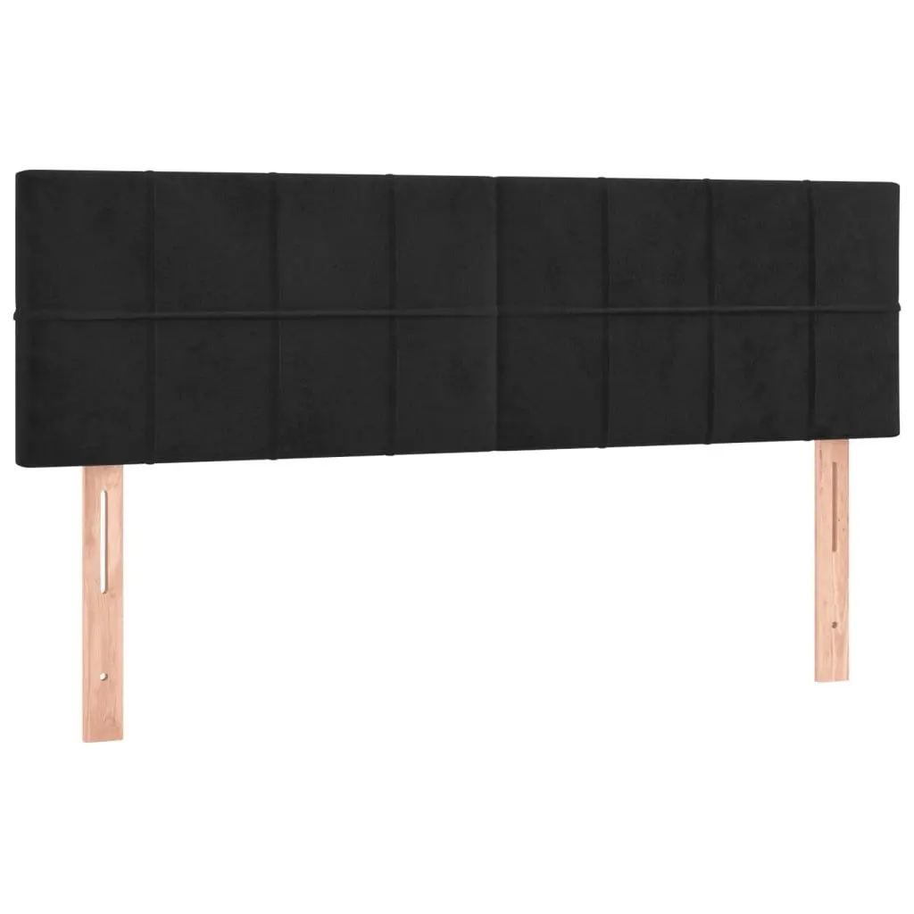 Queen Bed with Adjustable Velvet Headboard Pocket Spring Mattress and LED Lighting Black 152x203cm