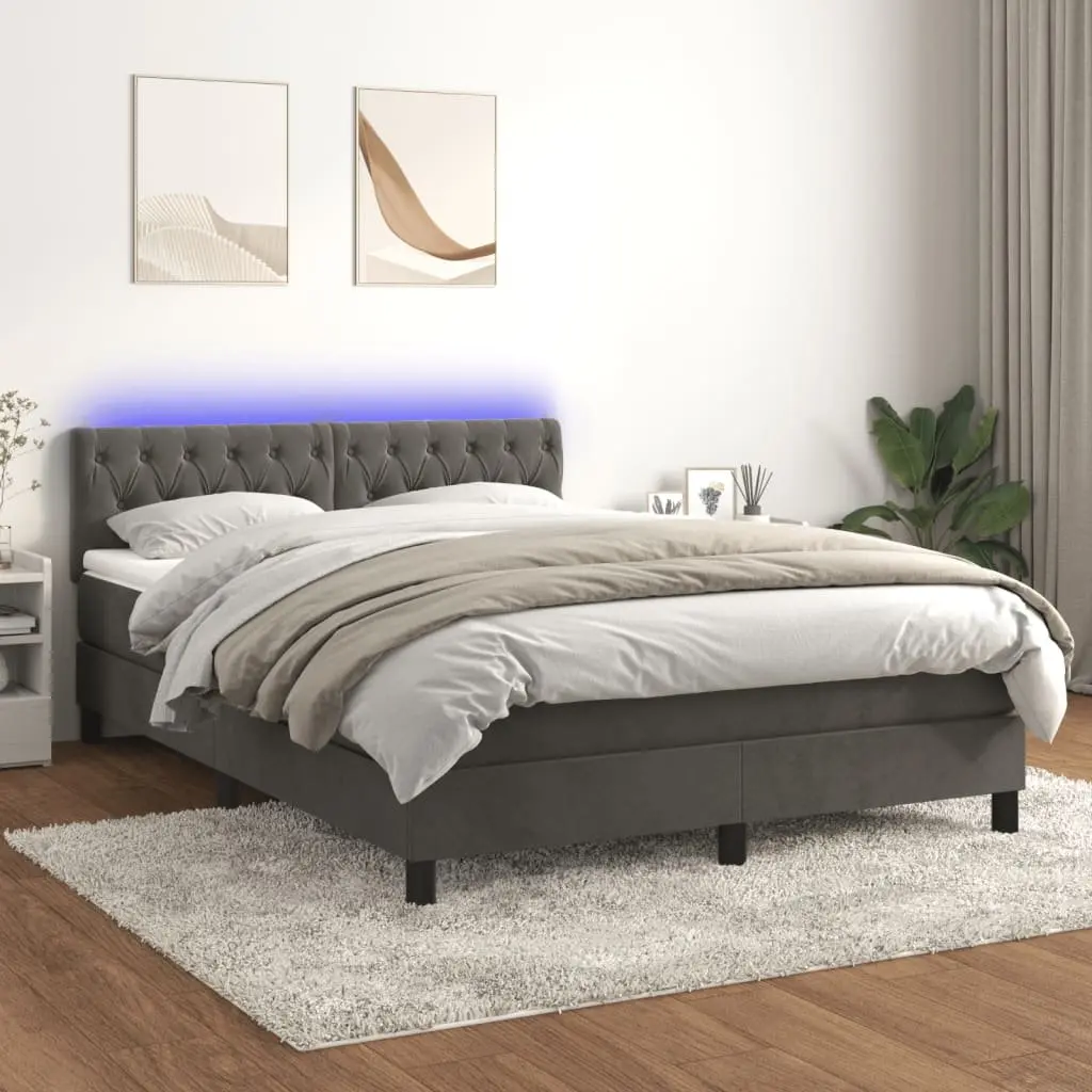 Queen Size Box Spring Bed with Pocket Spring Mattress LED Headboard Dark Grey