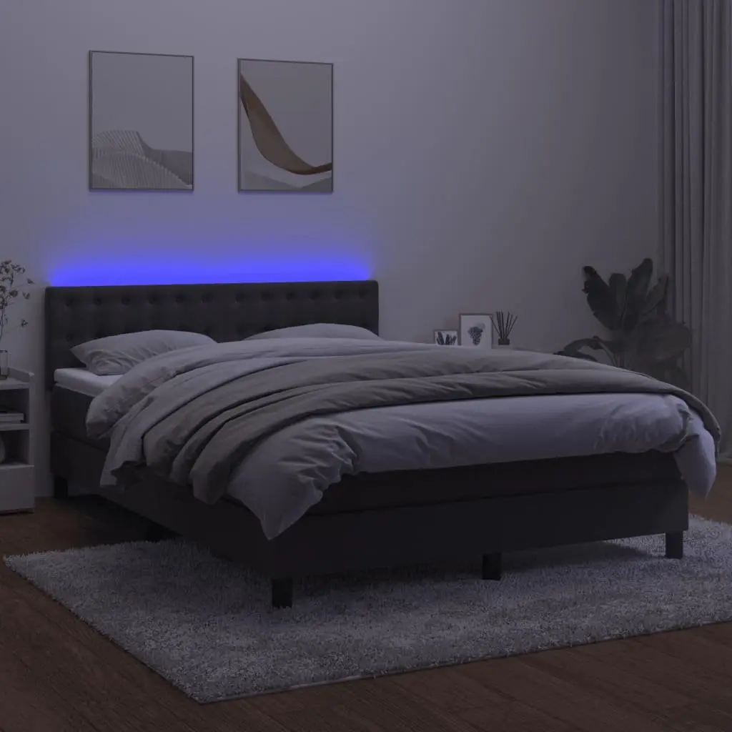 Queen Size Bed with Pocket Spring Mattress Grey Velvet Adjustable Headboard and LED Lighting
