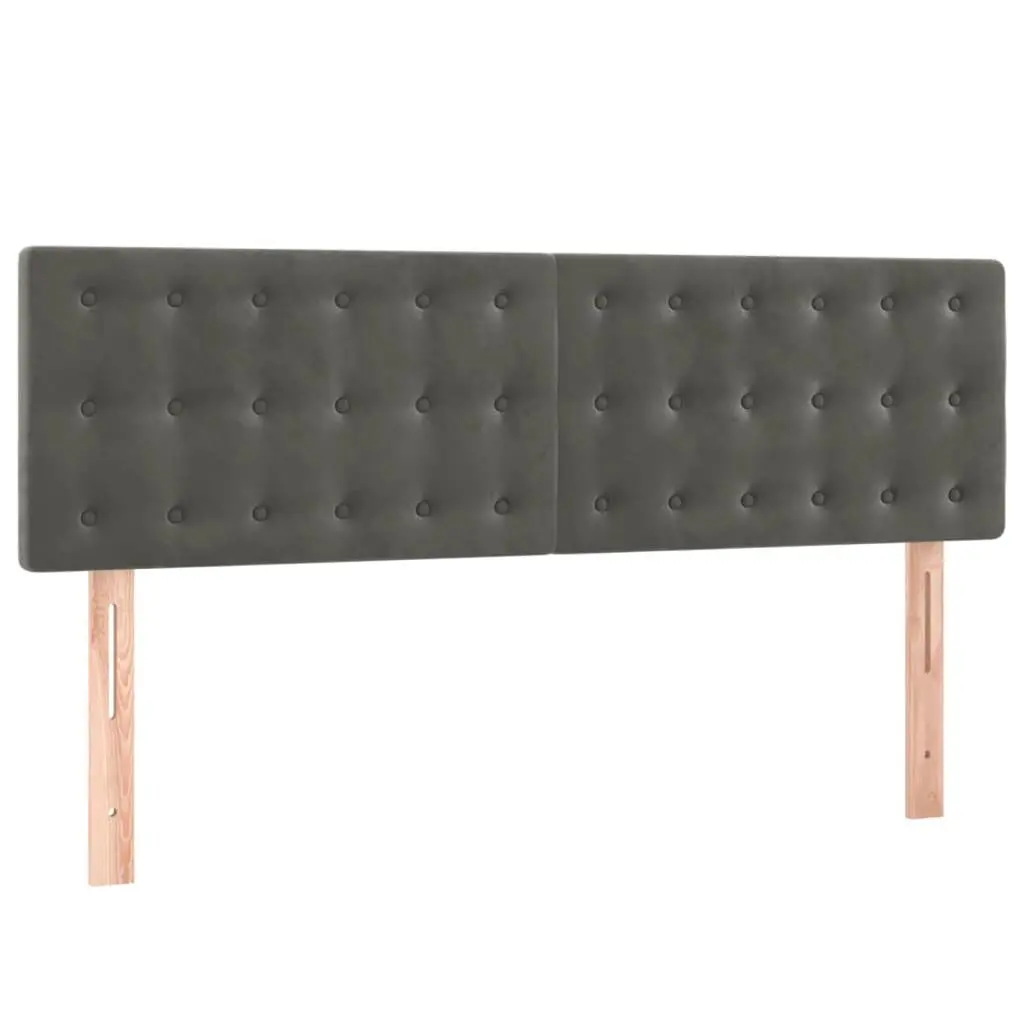Queen Size Bed with Pocket Spring Mattress Grey Velvet Adjustable Headboard and LED Lighting