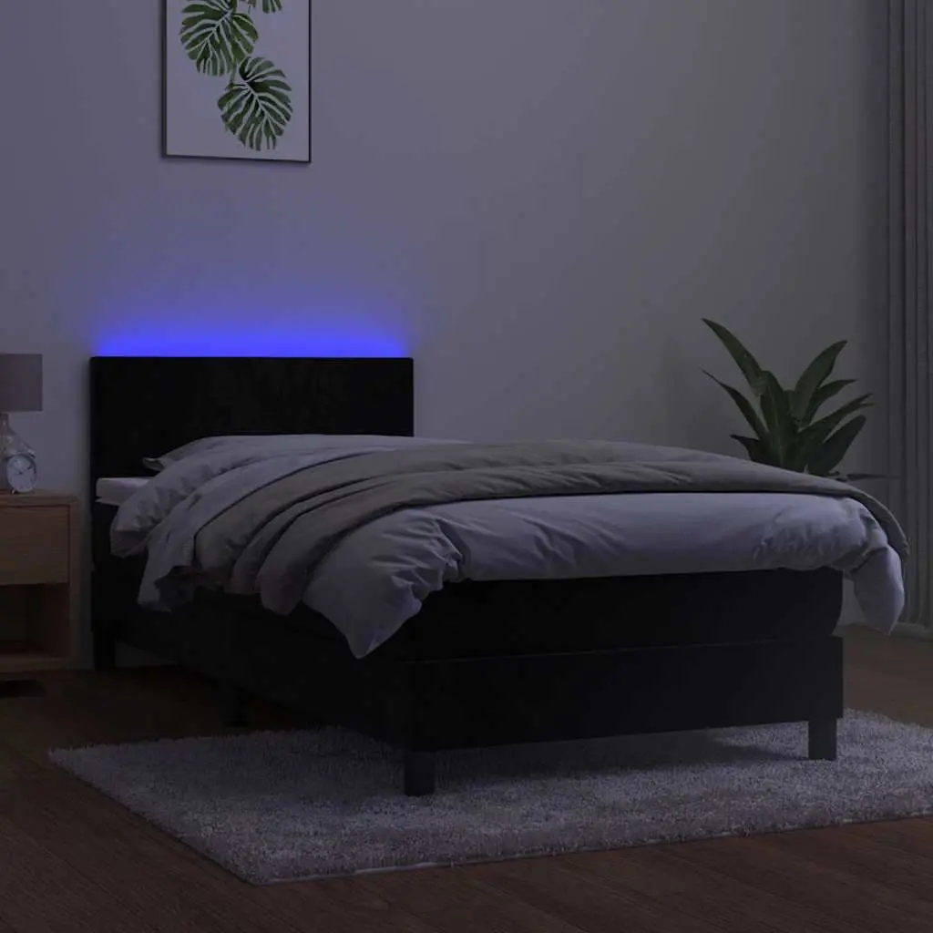 King Single Box Spring Bed with Pocket Spring Mattress LED Headboard Black