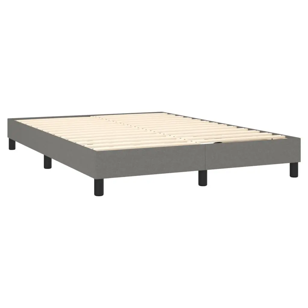 Box Spring Bed with Pocket Spring Mattress Queen Size Dark Grey Fabric Headboard