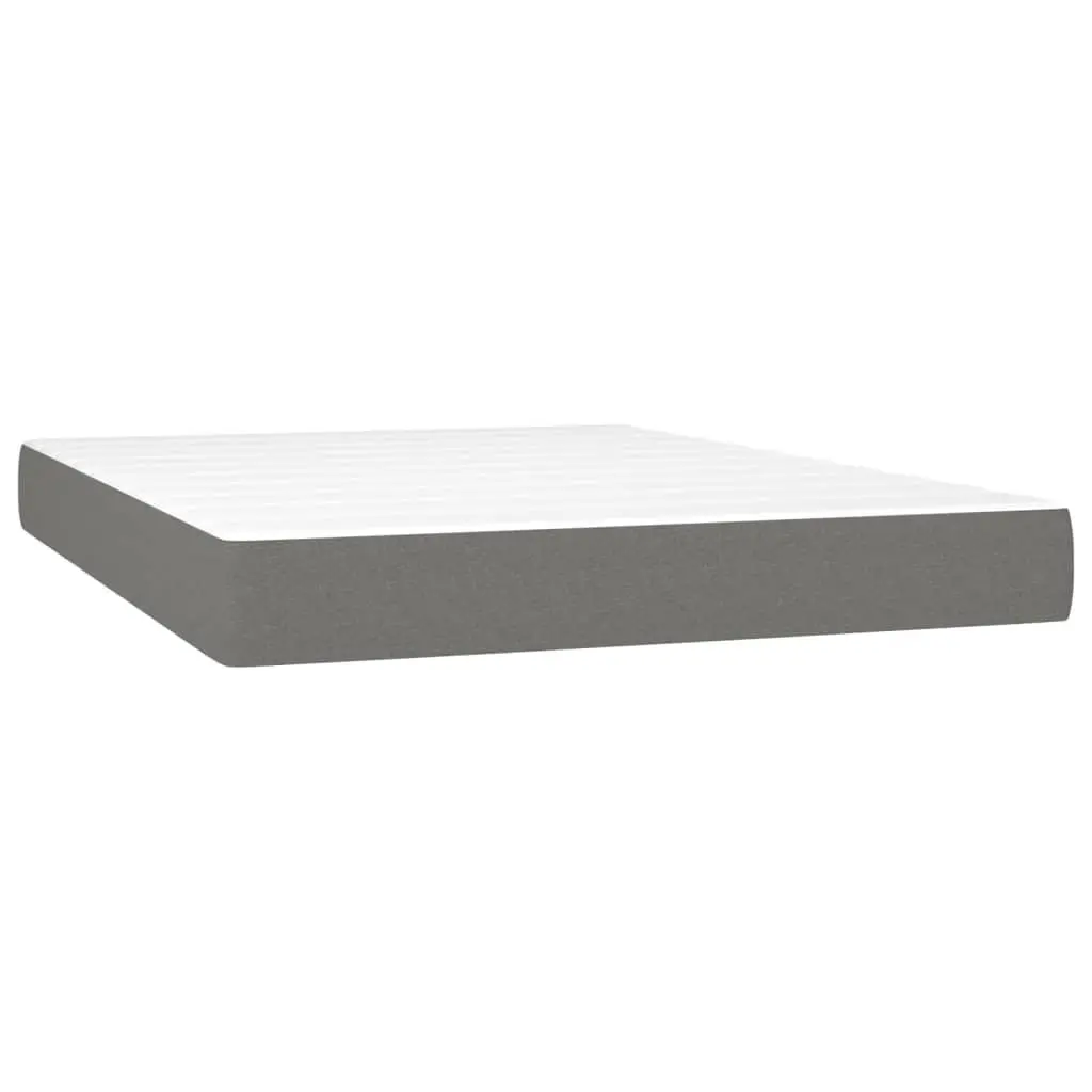 Box Spring Bed with Pocket Spring Mattress Queen Size Dark Grey Fabric Headboard