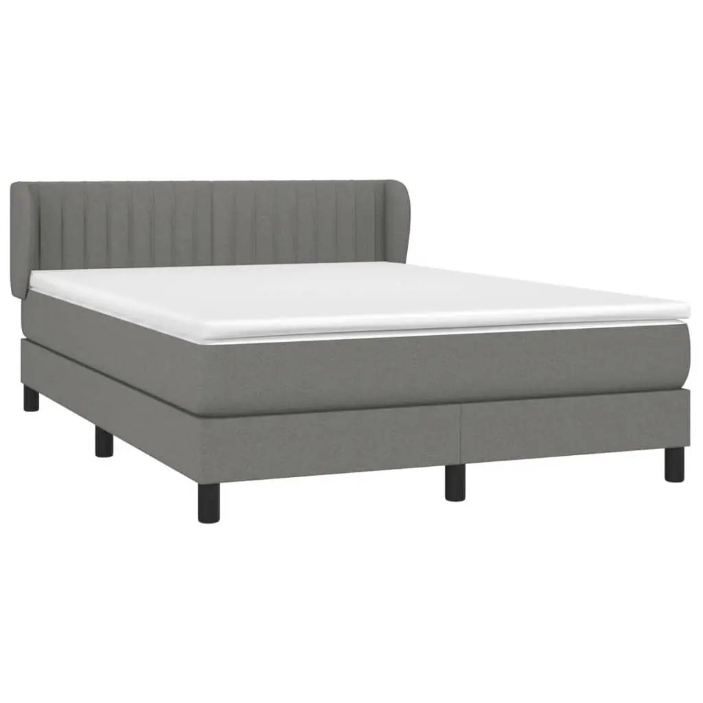 Queen Size Box Spring Bed with Pocket Spring Mattress Dark Grey Fabric