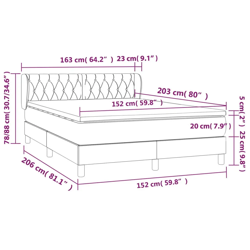 Box Spring Bed Grey Fabric Queen Size 153x203cm with Adjustable Headboard