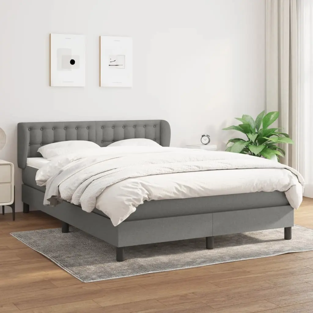 Queen Size Grey Fabric Bed Frame with Adjustable Height Headboard and Pocket Spring Mattress