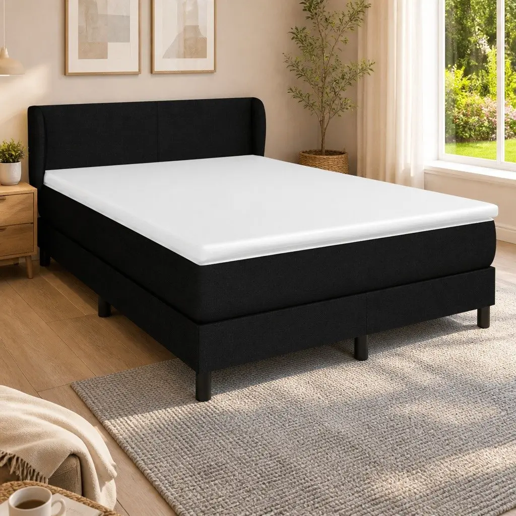 Queen Bed Frame Faux Leather Adjustable Headboard Pocket Spring Mattress Black