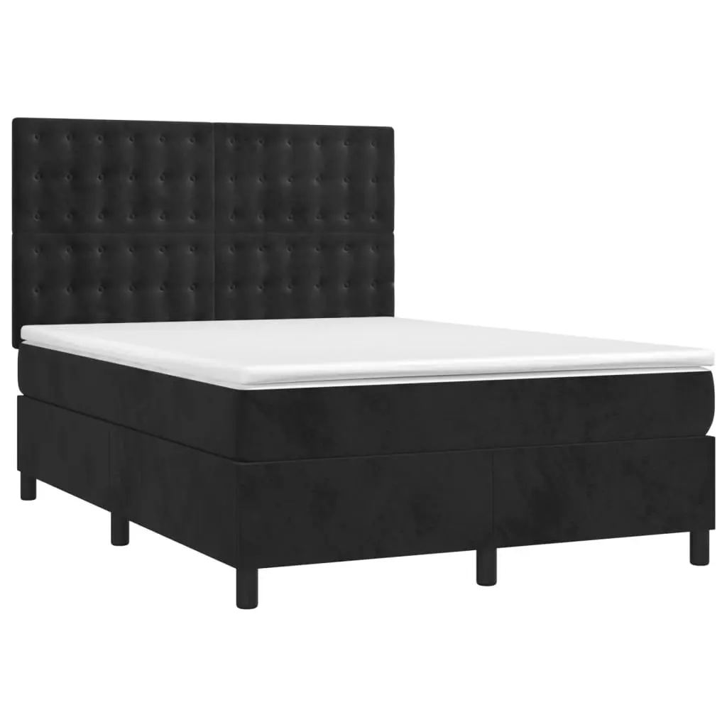 Pocket Spring Mattress Queen Size Bed Frame Black Velvet Adjustable Headboard 153x203cm Slatted Base