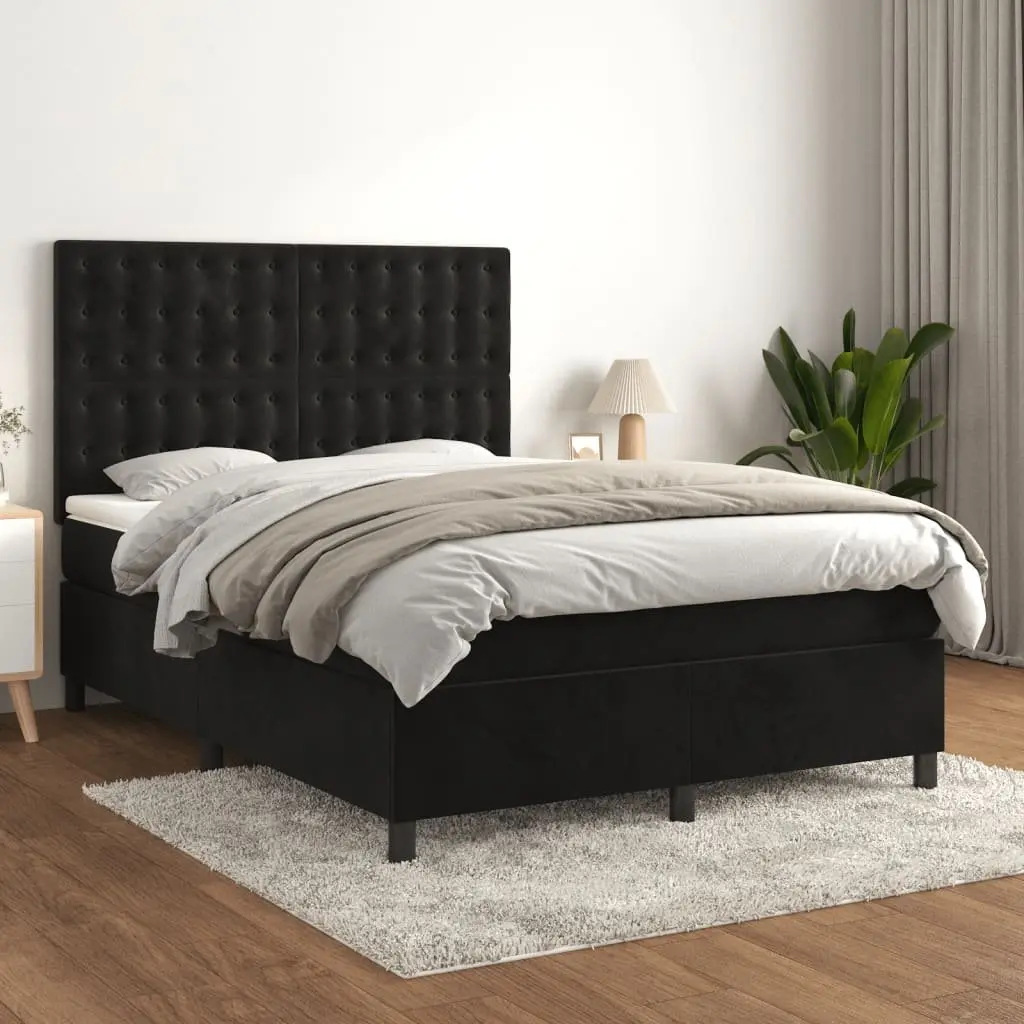 Pocket Spring Mattress Queen Size Bed Frame Black Velvet Adjustable Headboard 153x203cm Slatted Base