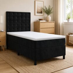 Box Spring Bed King Single with Pocket Spring Mattress Black Velvet Headboard