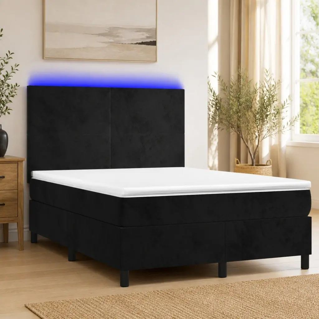 Box Spring Bed with Pocket Spring Mattress Queen Size Black Velvet