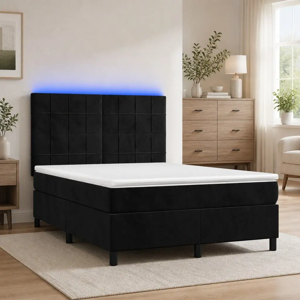 Queen Size Box Spring Bed with LED Lights