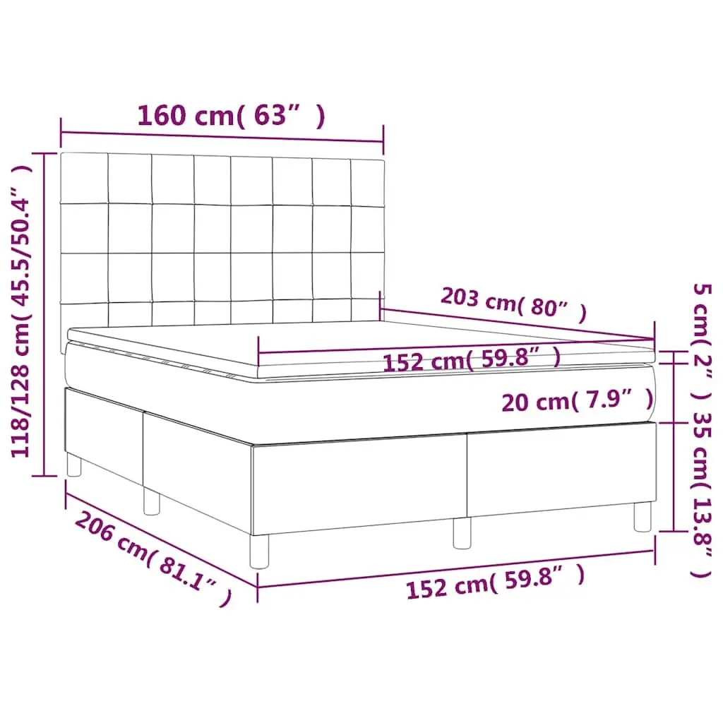 Queen Size Box Spring Bed with LED Lights