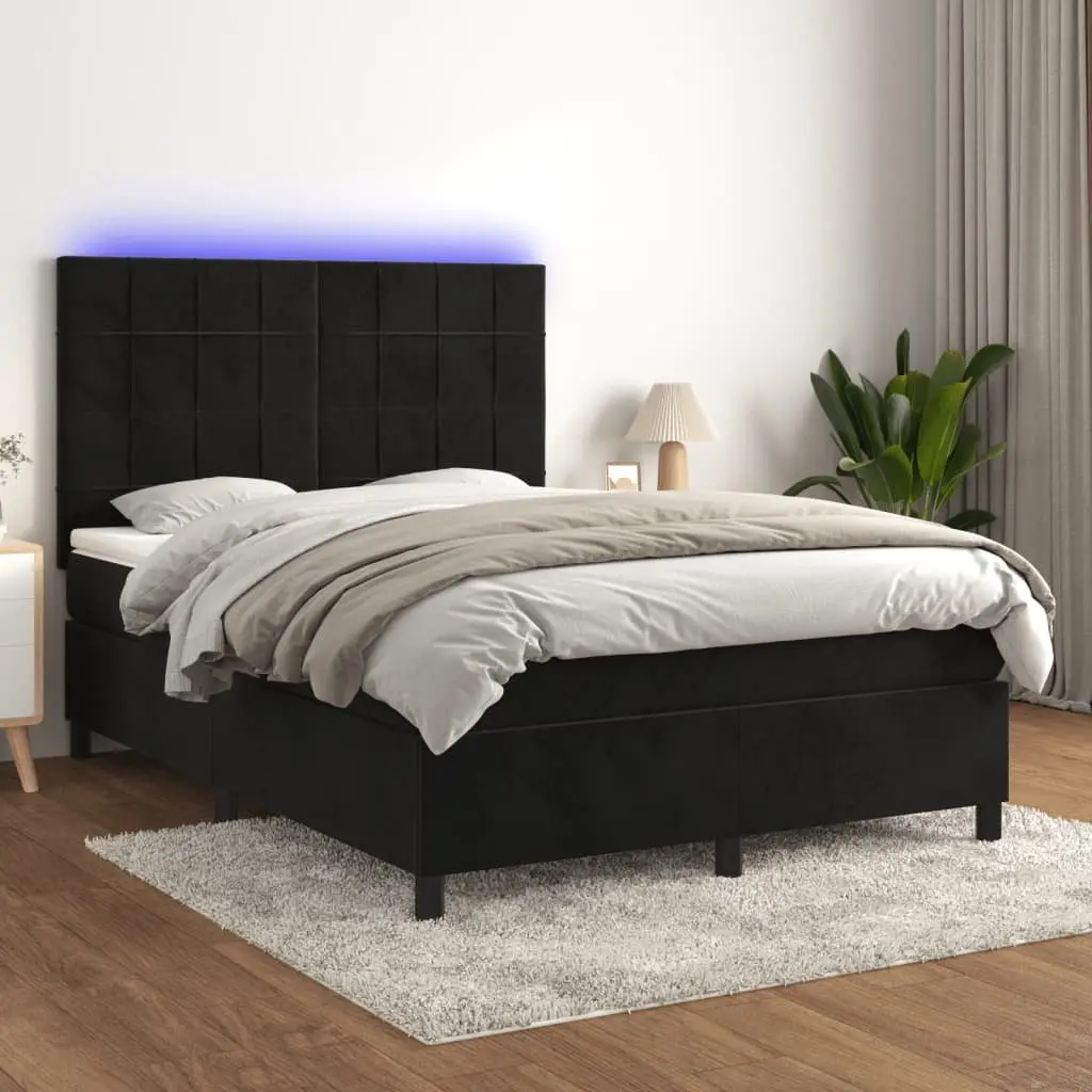 Queen Size Box Spring Bed with LED Lights