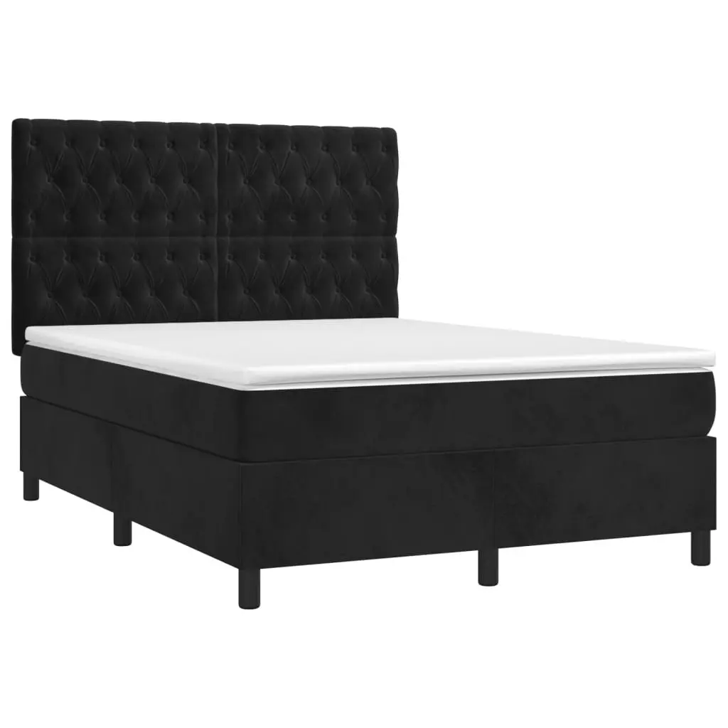 Queen Size Box Spring Bed with Pocket Spring Mattress LED Headboard Black Velvet