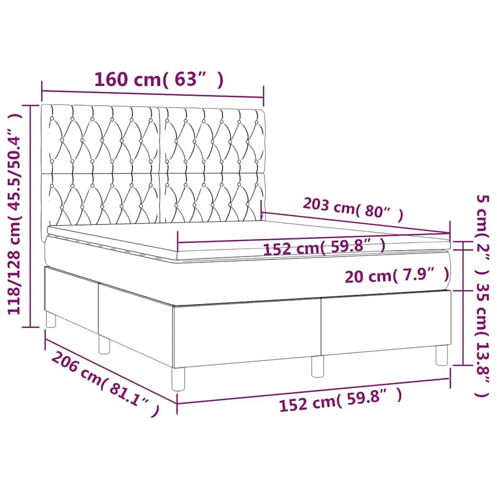 Queen Size Box Spring Bed with Pocket Spring Mattress LED Headboard Black Velvet