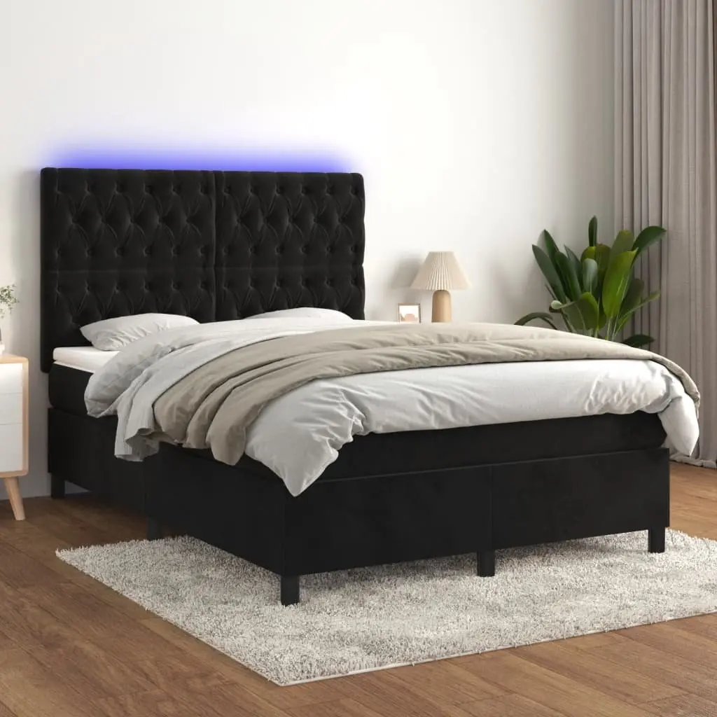 Queen Size Box Spring Bed with Pocket Spring Mattress LED Headboard Black Velvet