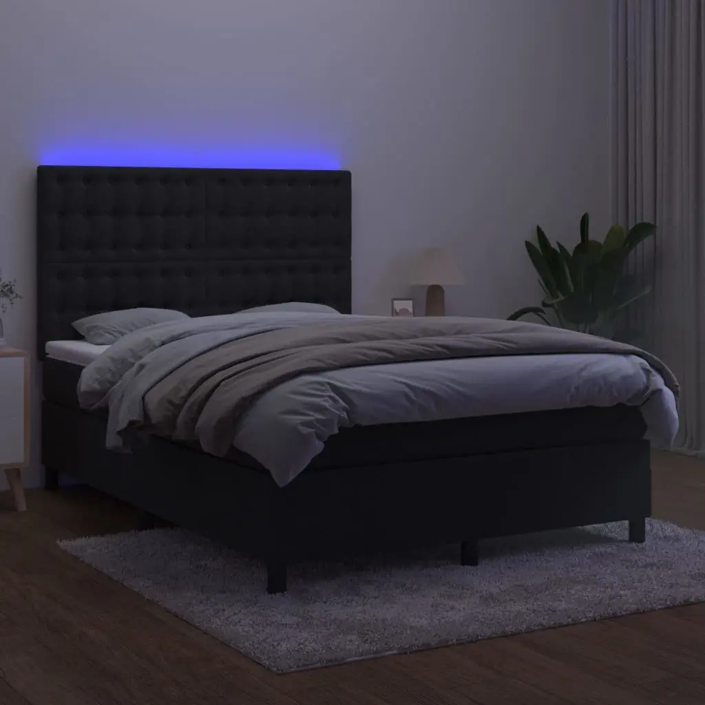 Queen Size Bed Frame with Integrated Pocket Spring Mattress Adjustable LED Headboard Black Velvet