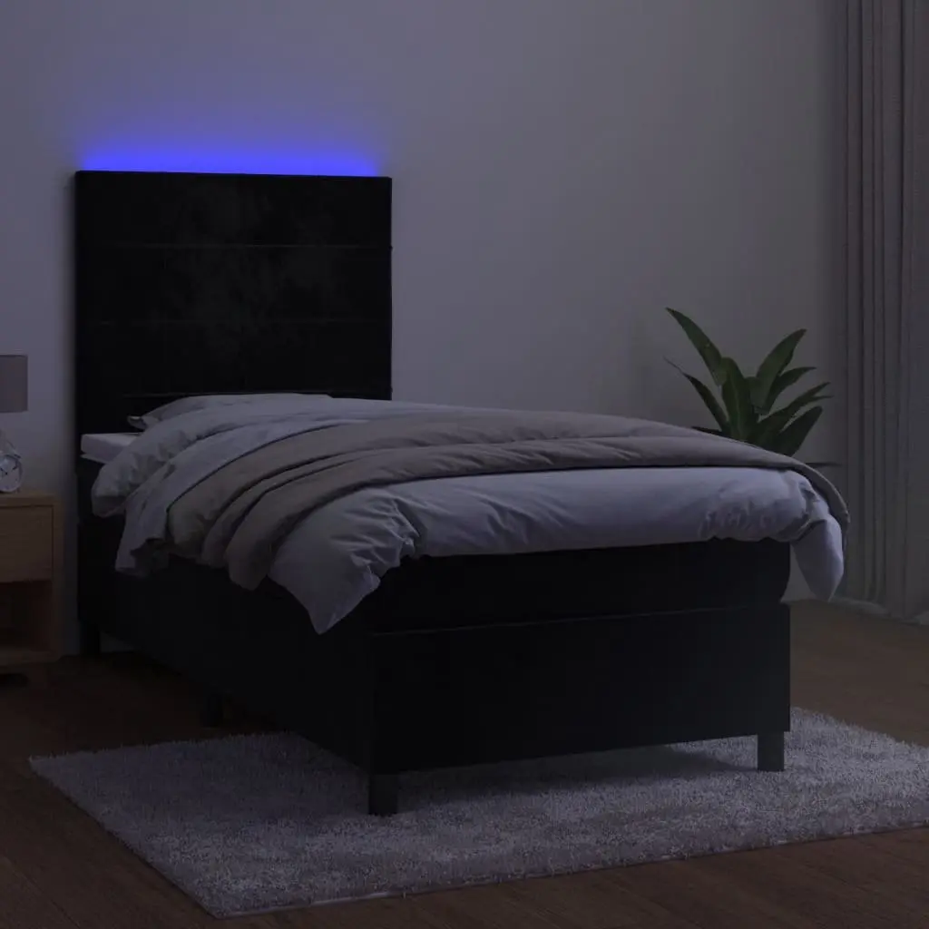 King Single Box Spring Bed with Pocket Spring Mattress LED Headboard Black