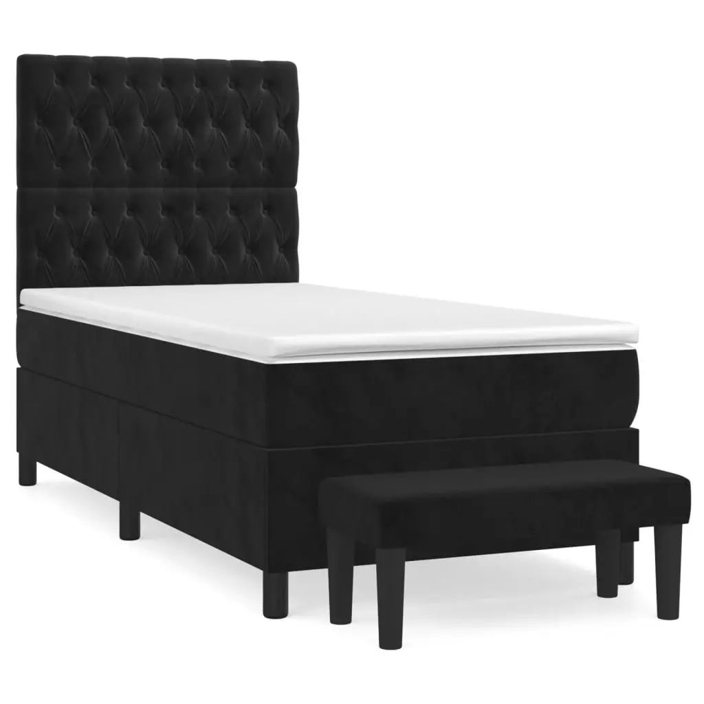 Box Spring Bed with Adjustable Headboard Pocket Spring Mattress King Single Size Black Velvet
