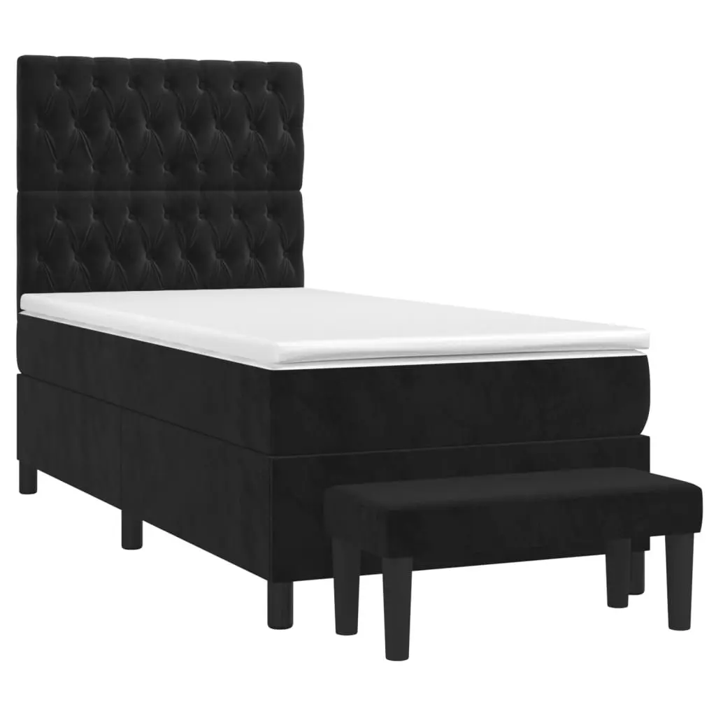 Box Spring Bed with Adjustable Headboard Pocket Spring Mattress King Single Size Black Velvet