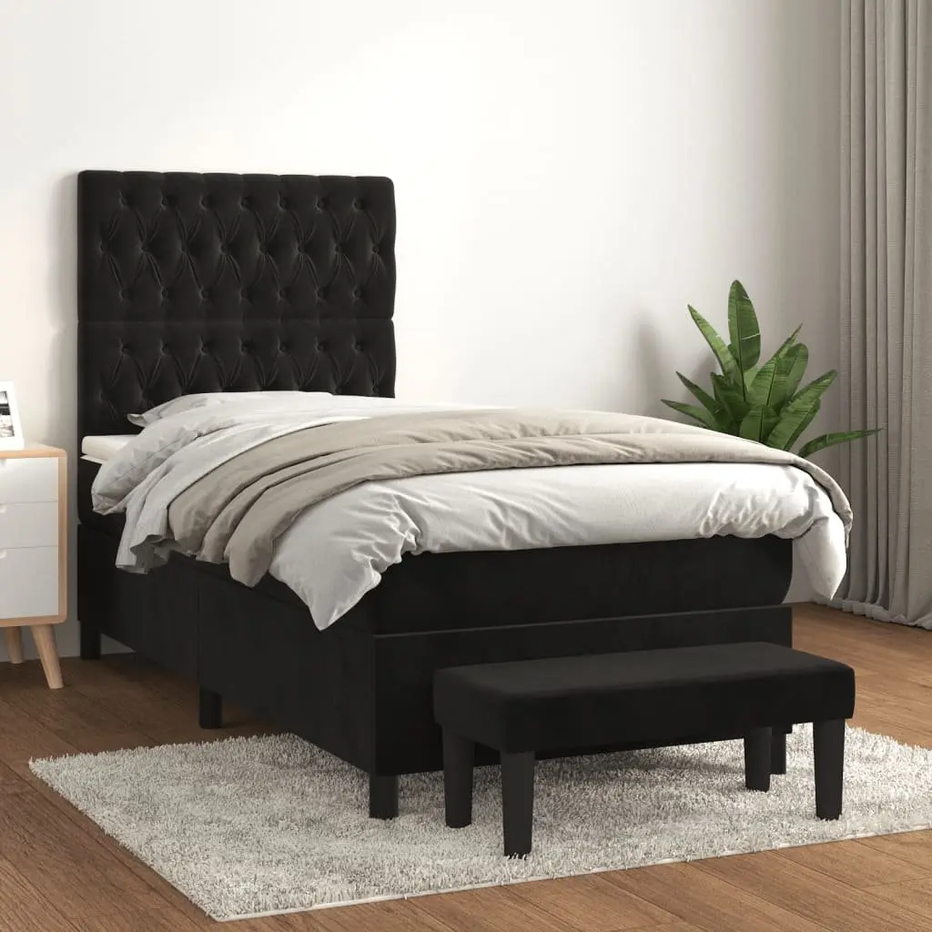 Box Spring Bed with Adjustable Headboard Pocket Spring Mattress King Single Size Black Velvet