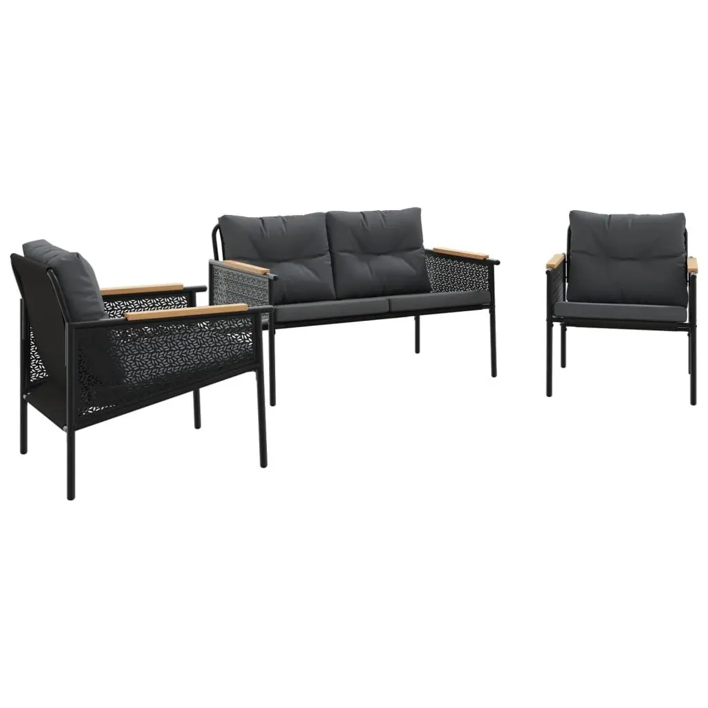 3 Piece Balcony Furniture Set Black Steel Frame Outdoor Patio Garden Seating