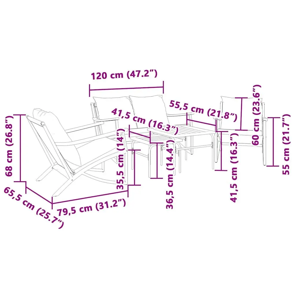 5 Piece Outdoor Patio Furniture Set Black Steel Textilene Fabric with Cushions