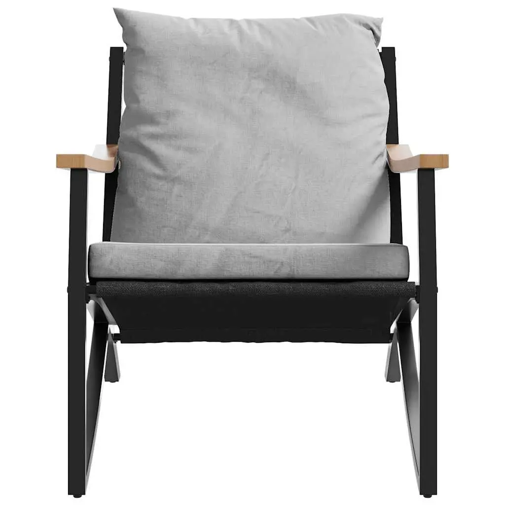 5 Piece Outdoor Patio Furniture Set Black Steel Textilene Fabric with Cushions