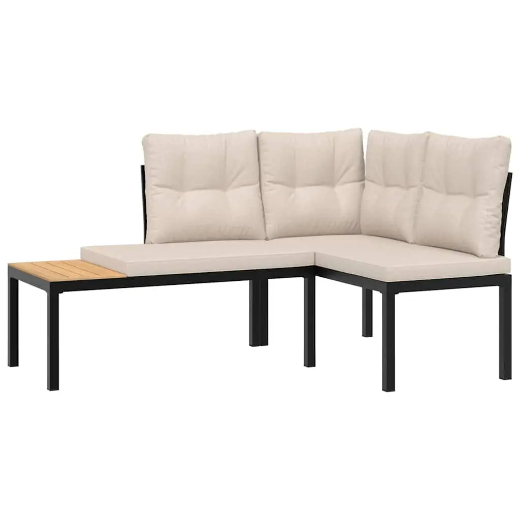Outdoor Furniture Set 3 Piece Black Steel Frame Garden Bench with Cushions