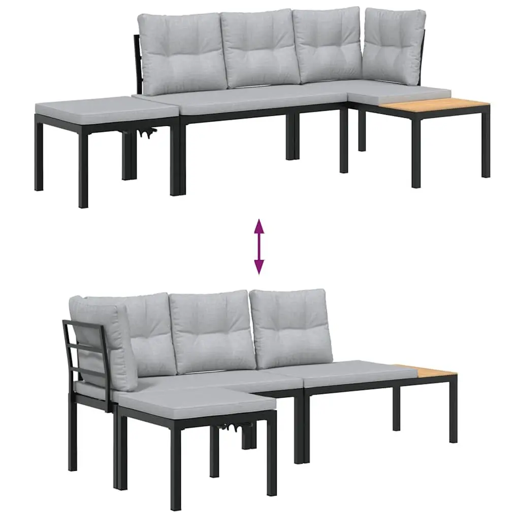 Garden Bench Set Powder-coated Steel Frame 3 Piece Outdoor Furniture with Cushions Black